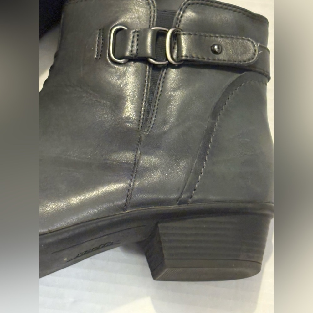Earth Charcoal Gray Leather Ankle Boots Womens Comfort Zip Buckle Low Heel Sz 9 - Picture 3 of 8